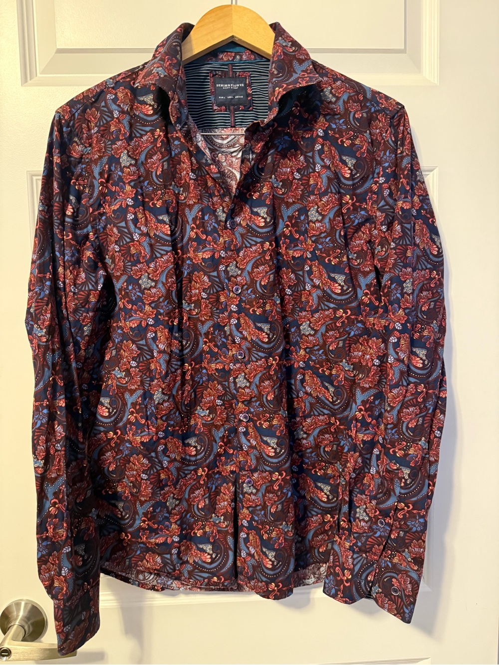 Denim & Flower Navy and Red Paisley Lightweight Shirt Jacket